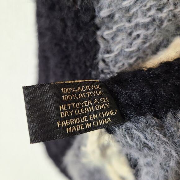 Saachi Kimono Cardigan Sz OS Black Gray Ivory Acrylic Open Front Boho Colorblock - Picture 8 of 9